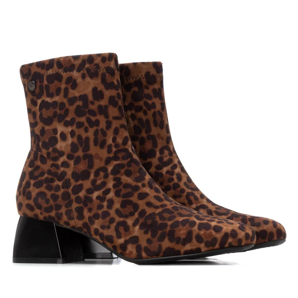 XTI Ladies Leopard Print  Block Heel Ankle Boot