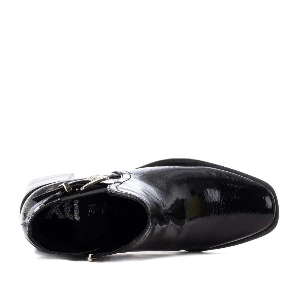 XTI Ladies Crinkle Patent Block Heel Ankle Boot