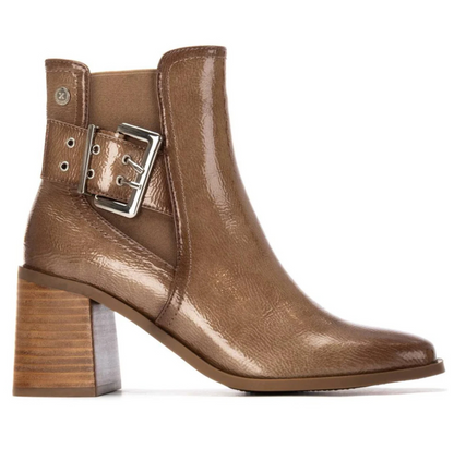 XTI Ladies Crinkle Patent Block Heel Ankle Boot