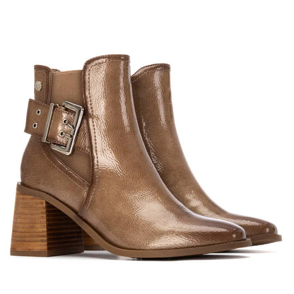 XTI Ladies Crinkle Patent Block Heel Ankle Boot