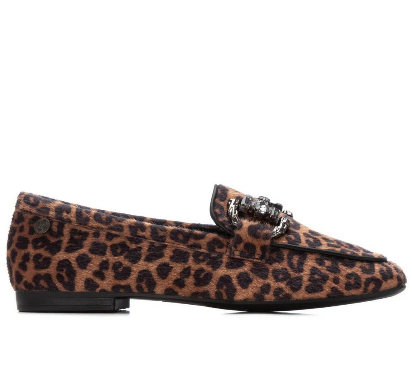 XTI ladies Crystal Trim Faux Leopard Loafer