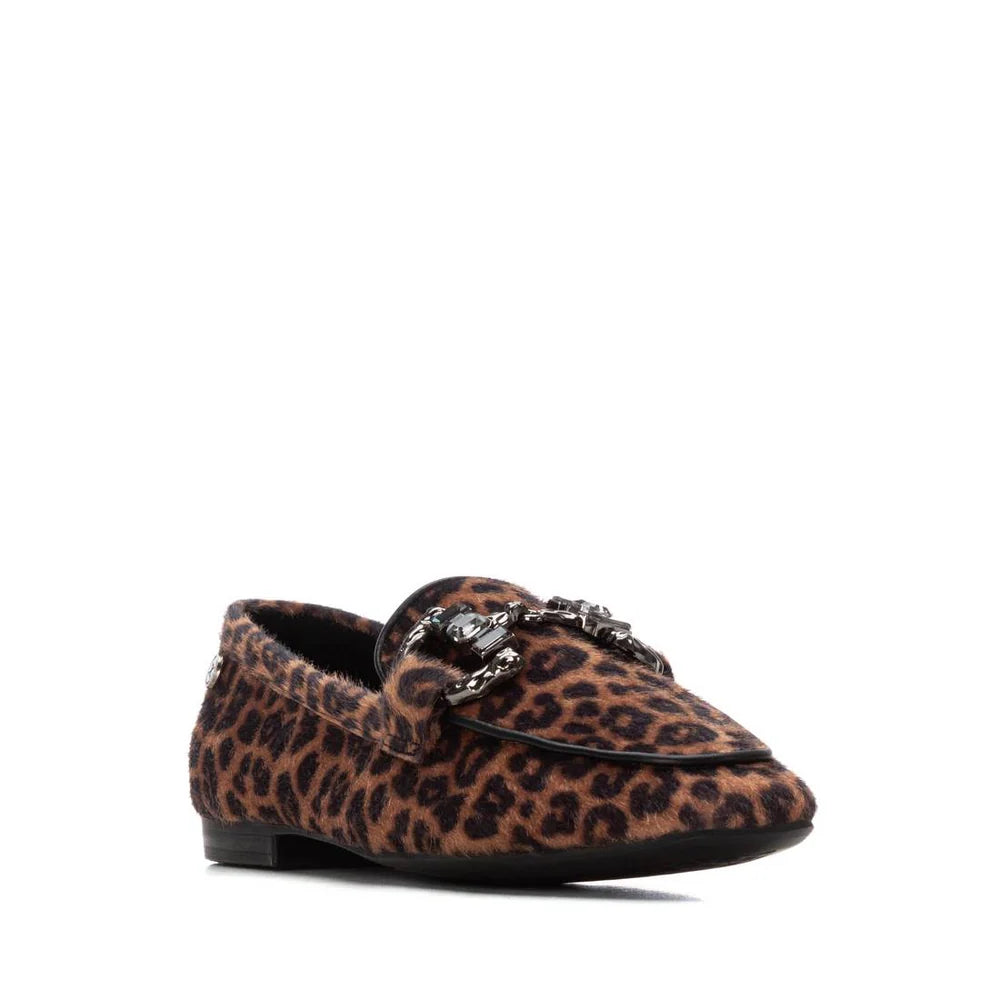 XTI ladies Crystal Trim Faux Leopard Loafer