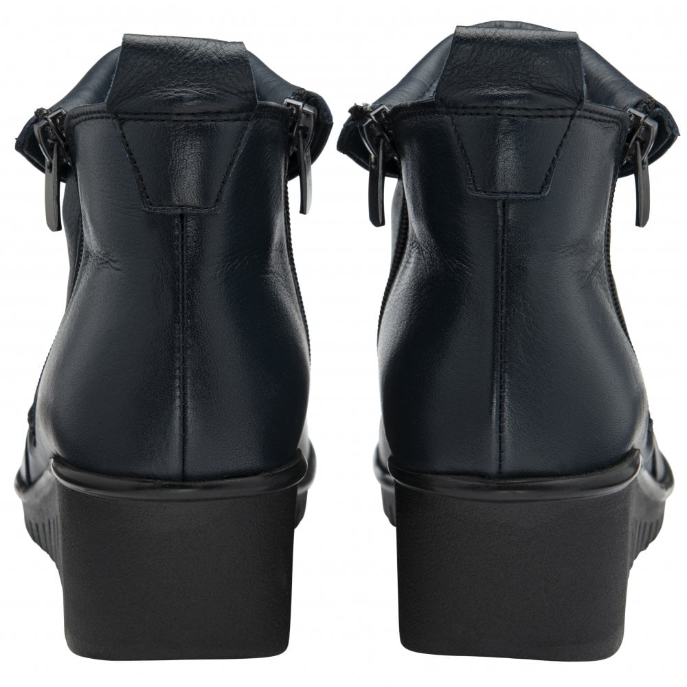 Lotus Cordelia Ladies Super Soft Wedge Heel Navy Ankle Boot