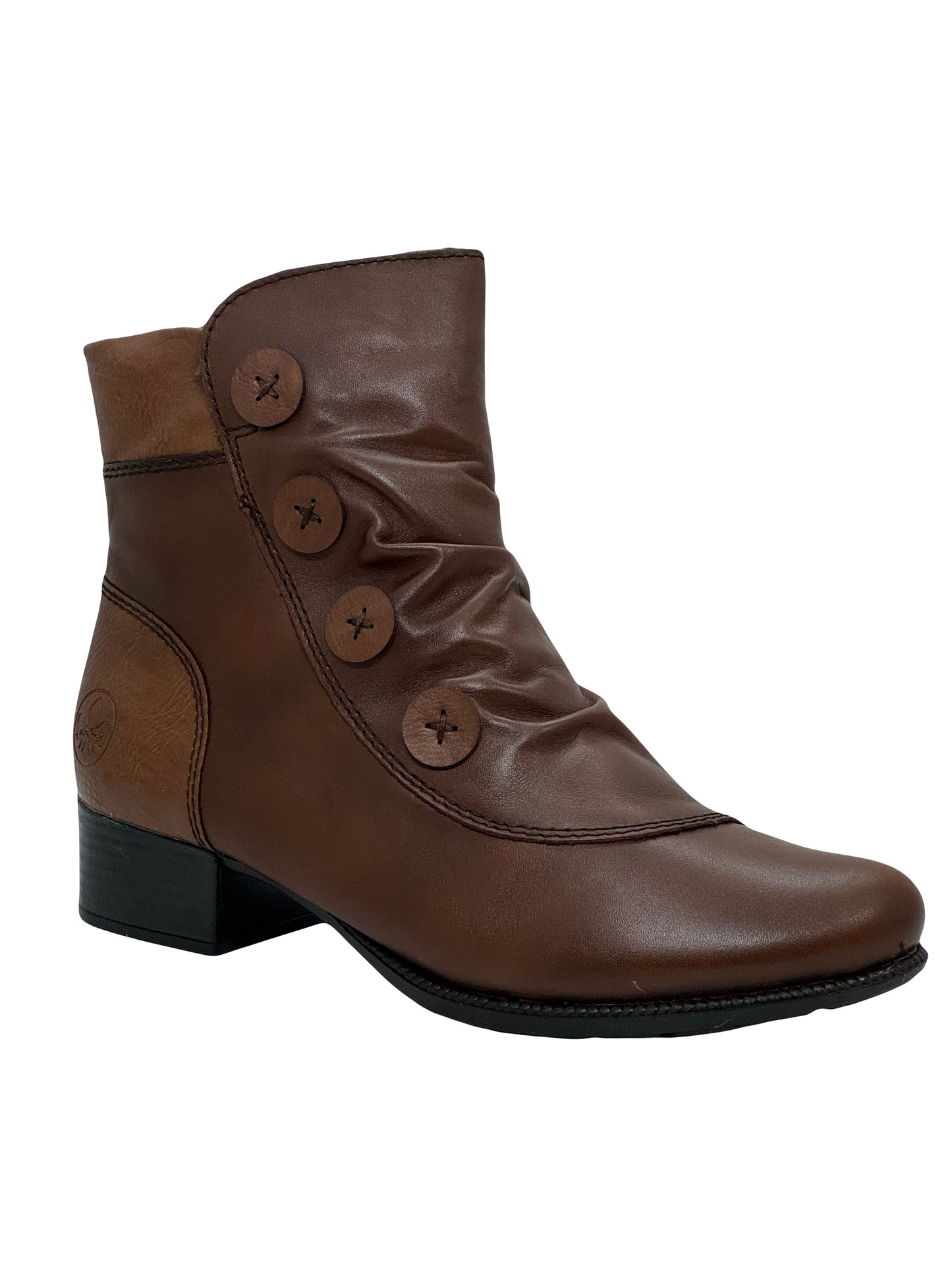 Rieker Ladies Button Detail Rushed Front Ankle Boot