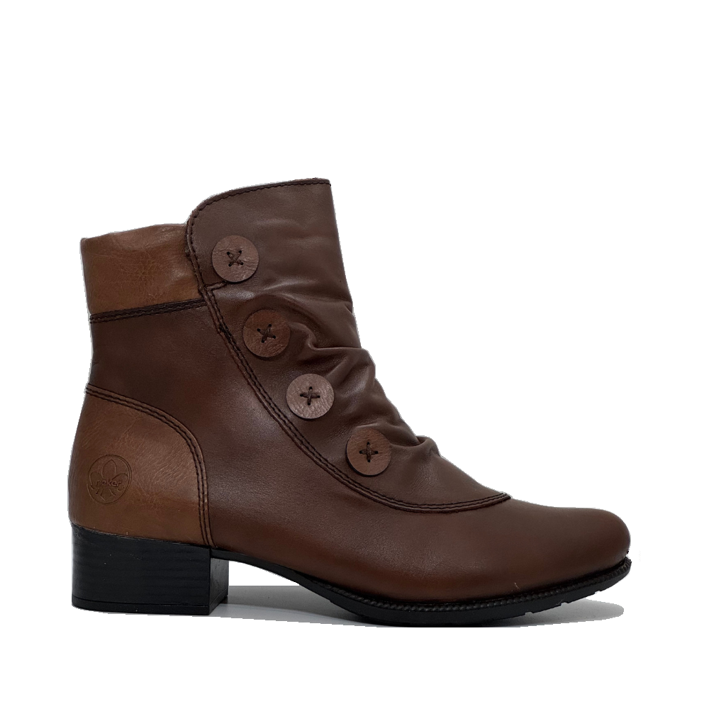 Rieker Ladies Button Detail Rushed Front Ankle Boot