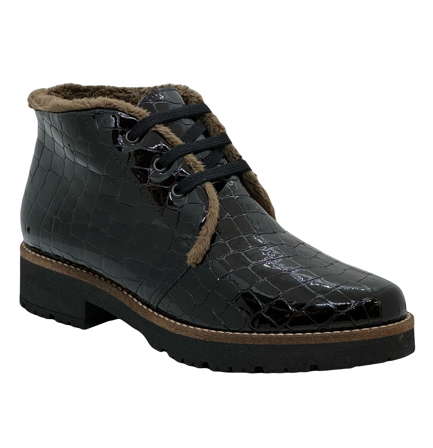 Pitillos Ladies Croco Teddy Lining Lace Up Ankle Boot