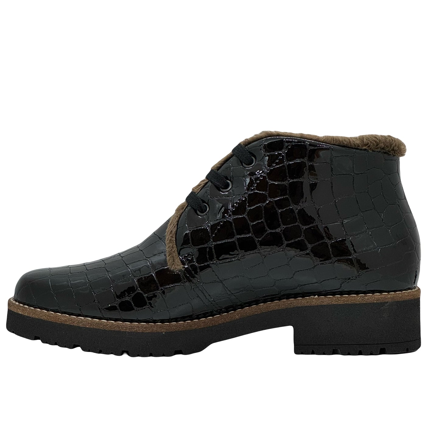 Pitillos Ladies Croco Teddy Lining Lace Up Ankle Boot