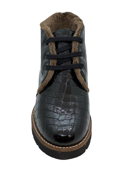 Pitillos Ladies Croco Teddy Lining Lace Up Ankle Boot