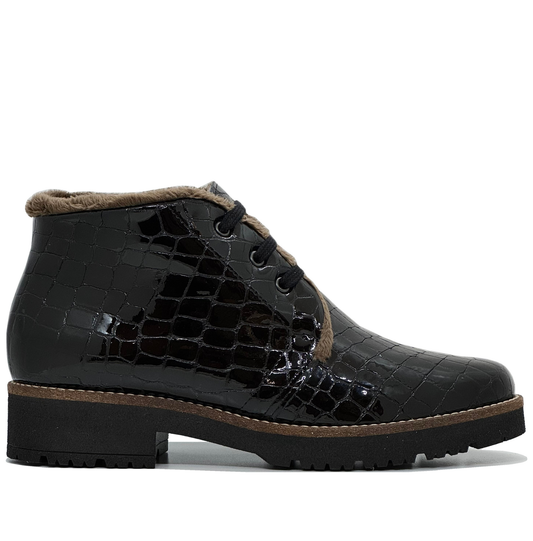 Pitillos Ladies Croco Teddy Lining Lace Up Ankle Boot