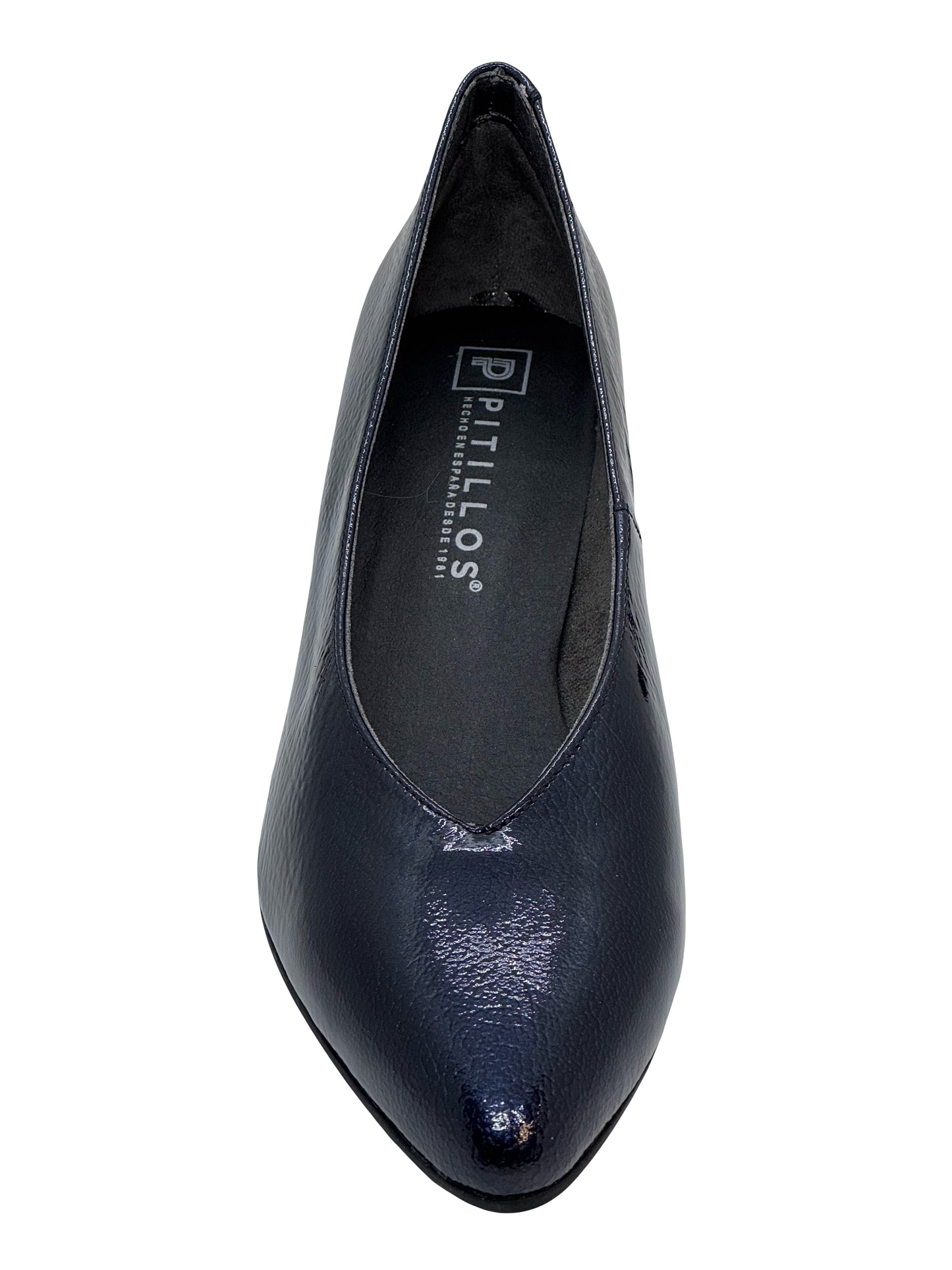 Pitillos Ladies Crinkle Patent Low Heel Court Shoe