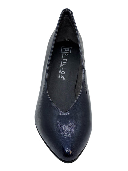 Pitillos Ladies Crinkle Patent Low Heel Court Shoe