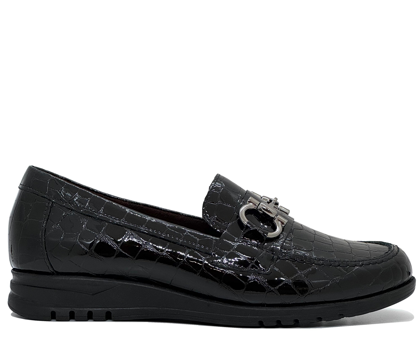 Pitillos Ladies Croco Print Snaffle Trim Loafer