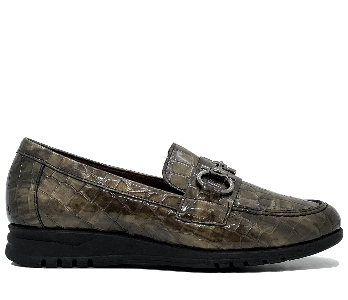 Pitillos Ladies Croco Print Snaffle Trim Loafer