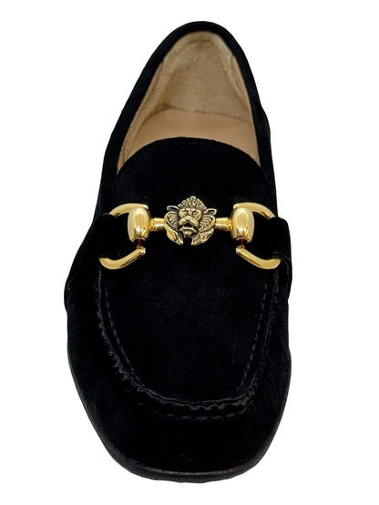 HB Black Suede Lion Head Loafer