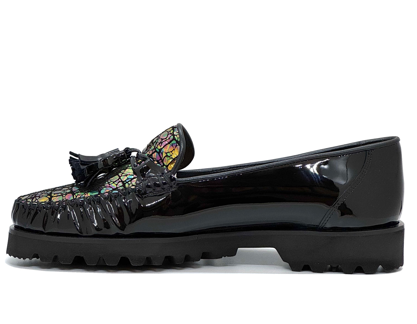 HB Shoes Ladies Croco Vamp Patent Loafer