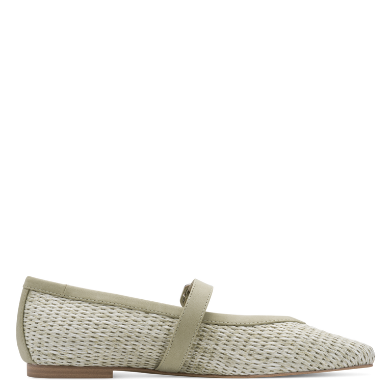 Marco Tozzi Raffia Mary Jane Flat Pump - Moss Green