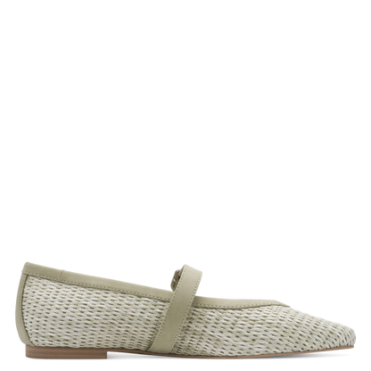 Marco Tozzi Raffia Mary Jane Flat Pump - Moss Green
