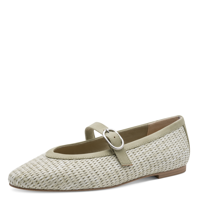 Marco Tozzi Raffia Mary Jane Flat Pump - Moss Green