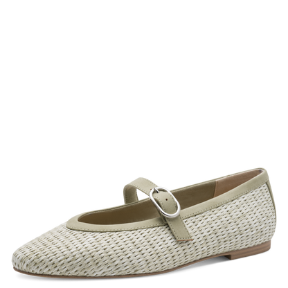 Marco Tozzi Raffia Mary Jane Flat Pump - Moss Green