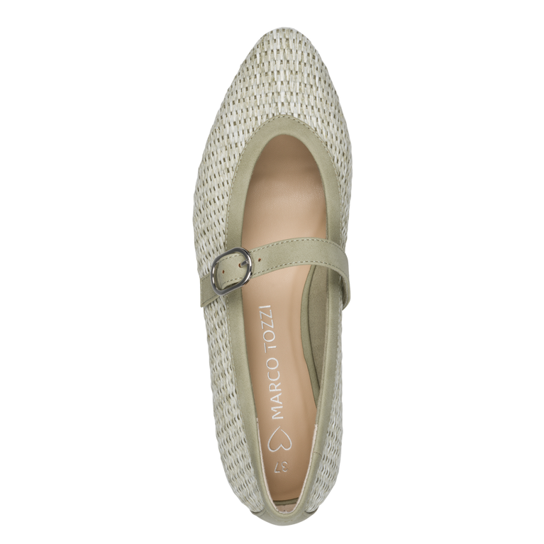 Marco Tozzi Raffia Mary Jane Flat Pump - Moss Green