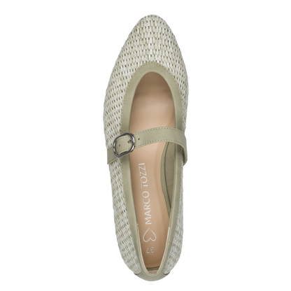 Marco Tozzi Raffia Mary Jane Flat Pump - Moss Green