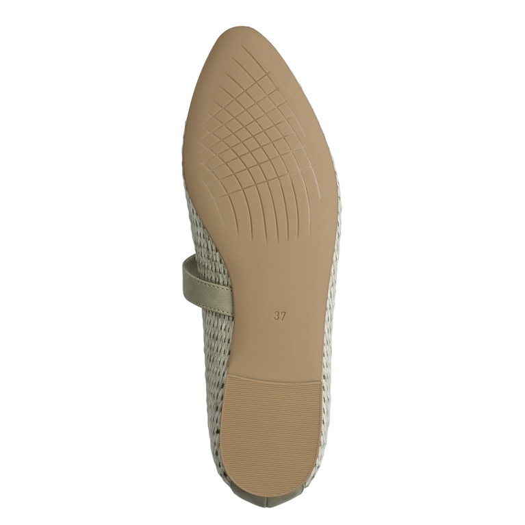 Marco Tozzi Raffia Mary Jane Flat Pump - Moss Green