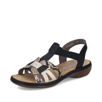 Rieker Ladies Elastic Side Strap Flat Sandal
