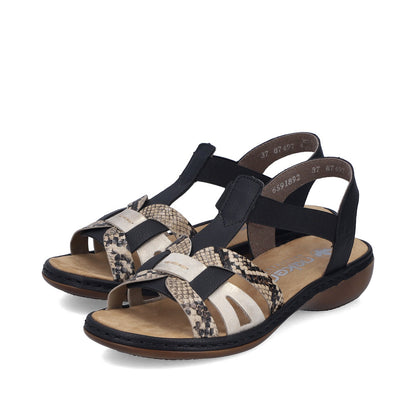 Rieker Ladies Elastic Side Strap Flat Sandal