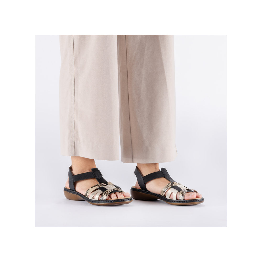 Rieker Ladies Elastic Side Strap Flat Sandal