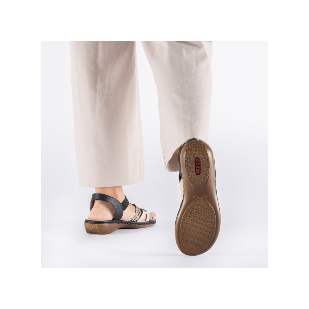 Rieker Ladies Elastic Side Strap Flat Sandal