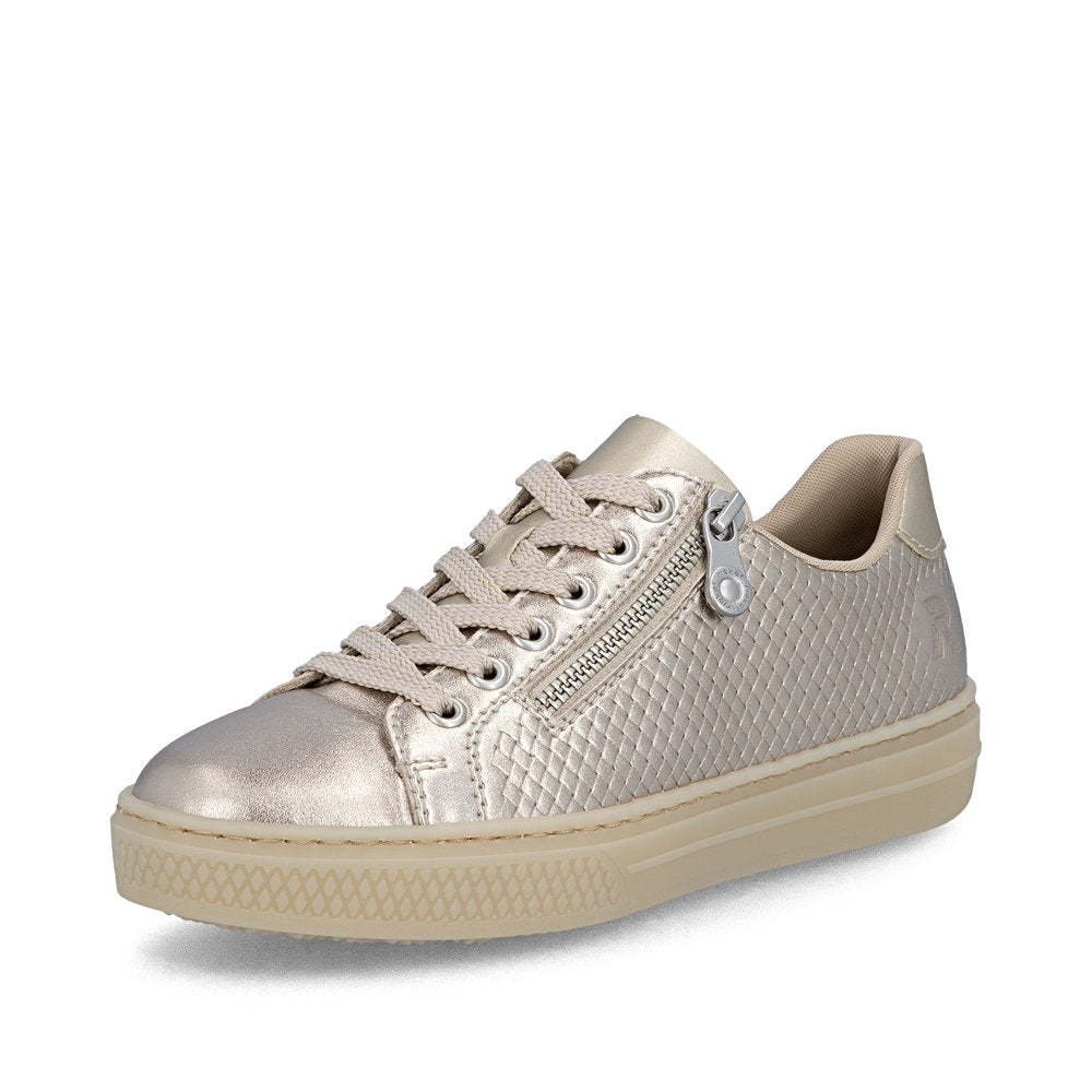Rieker Ladies Pearlized Leather Zip Side Lace Up Sneaker