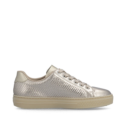 Rieker Ladies Pearlized Leather Zip Side Lace Up Sneaker