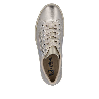 Rieker Ladies Pearlized Leather Zip Side Lace Up Sneaker