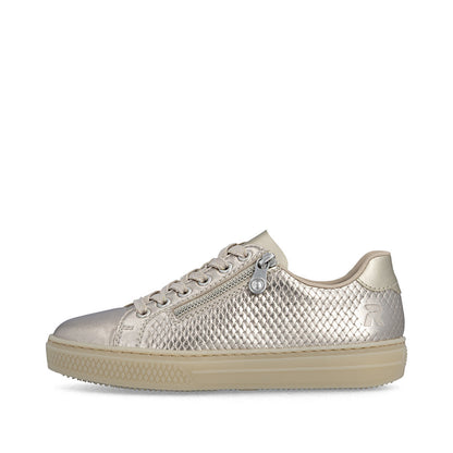 Rieker Ladies Pearlized Leather Zip Side Lace Up Sneaker