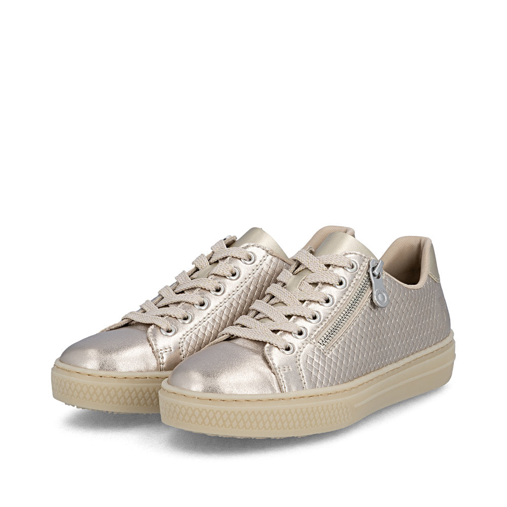 Rieker Ladies Pearlized Leather Zip Side Lace Up Sneaker