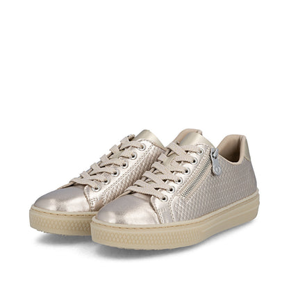 Rieker Ladies Pearlized Leather Zip Side Lace Up Sneaker