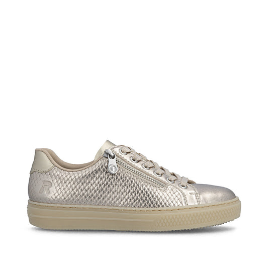 Rieker Ladies Pearlized Leather Zip Side Lace Up Sneaker
