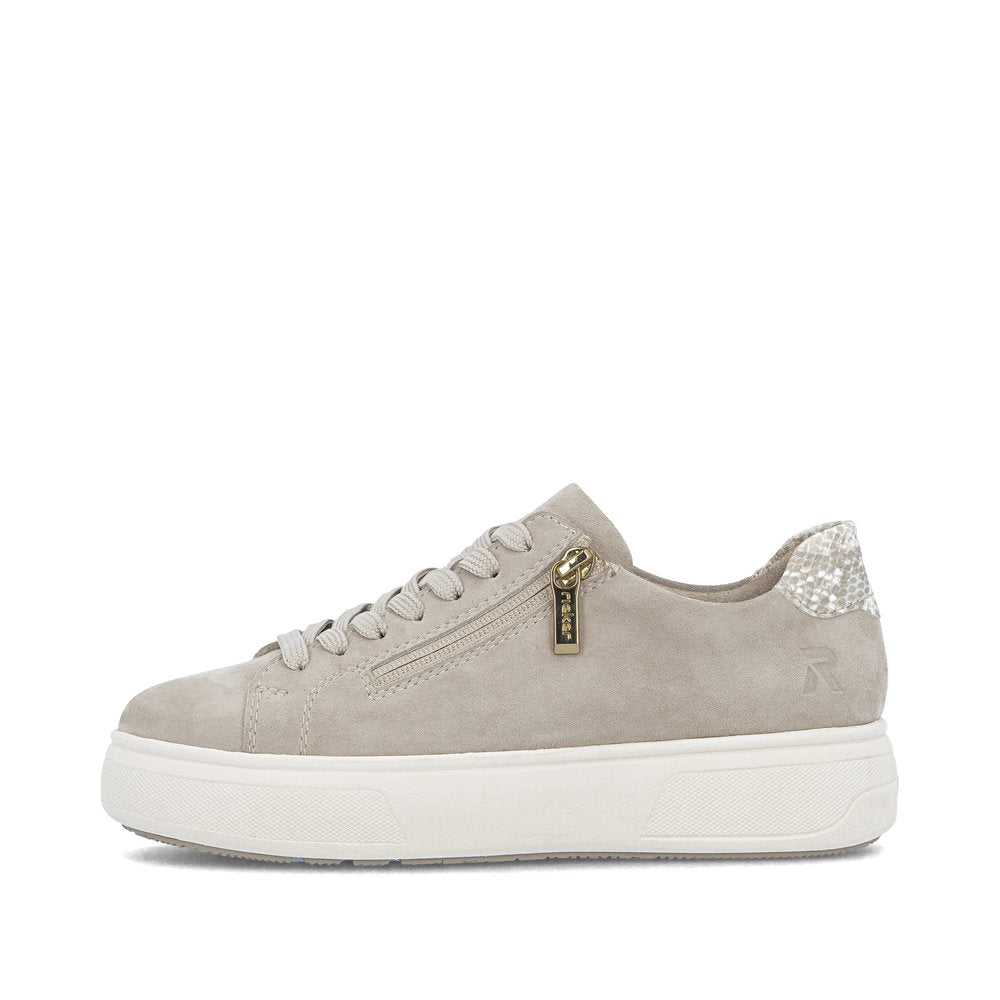 Rieker Ladies Reptile Print Zip Side Lace Up Sneaker