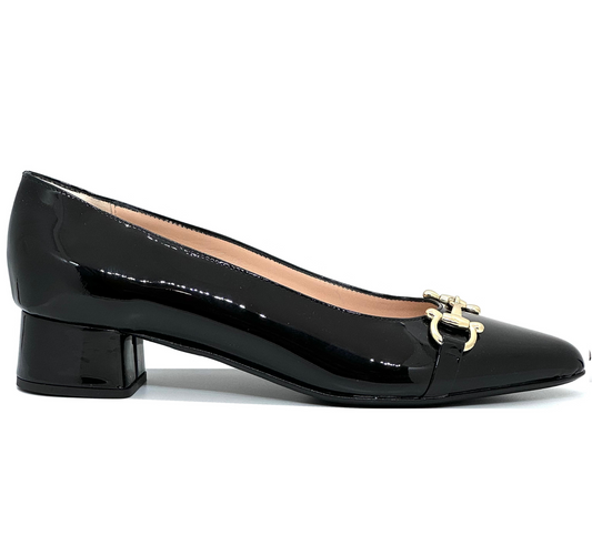 HB Ladies Patent Trim Low Block Heel