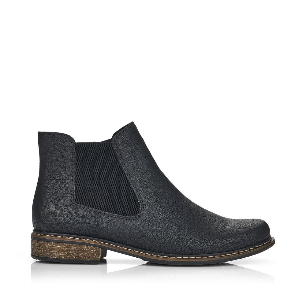Rieker Ladies Flat Elastic Sided Ankle Boot Blk
