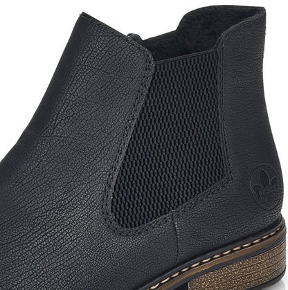 Rieker Ladies Flat Elastic Sided Ankle Boot Blk