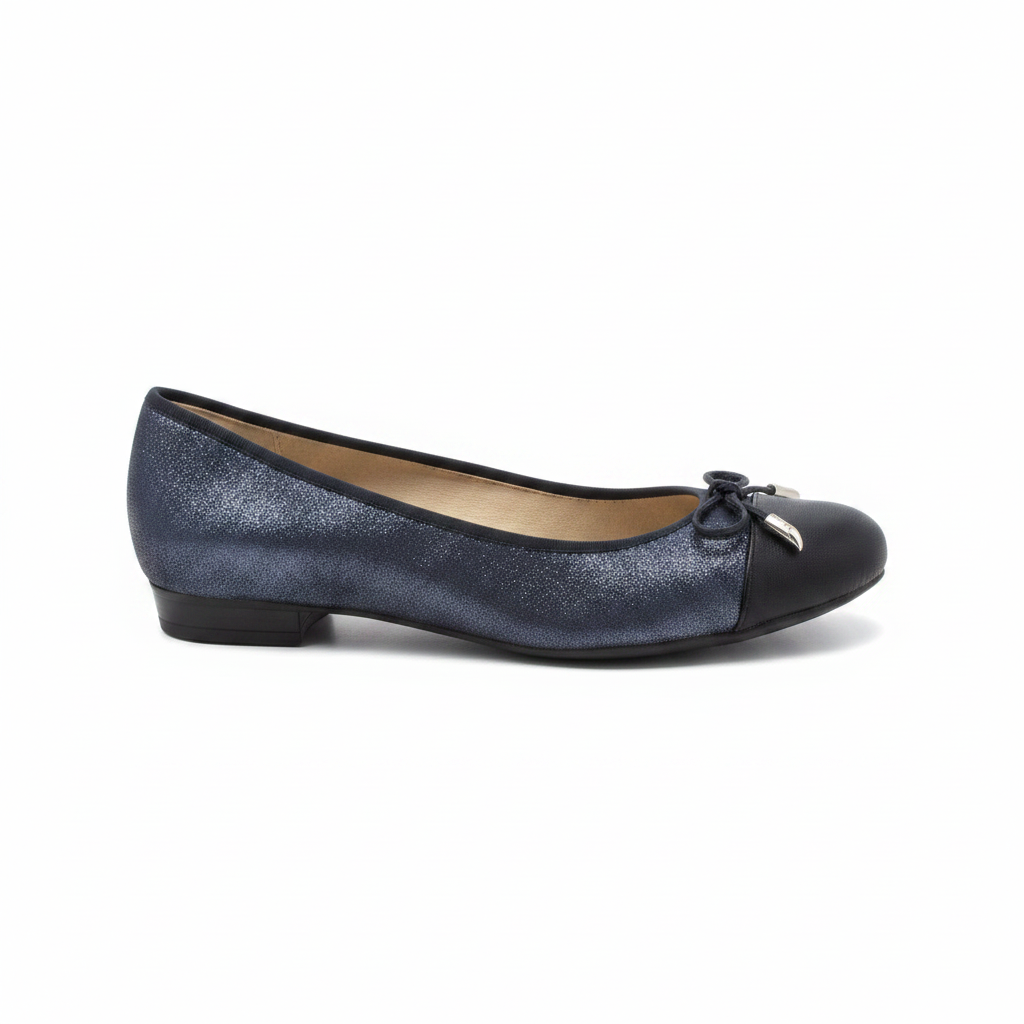 Ara Bari Bow Trim Low Heel Navy Pump