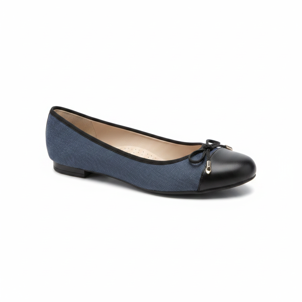 Ara Bari Bow Trim Low Heel Navy Pump