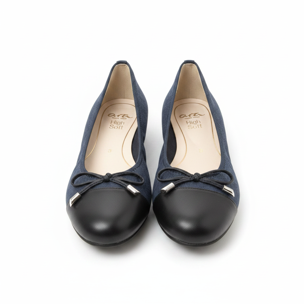 Ara Bari Bow Trim Low Heel Navy Pump
