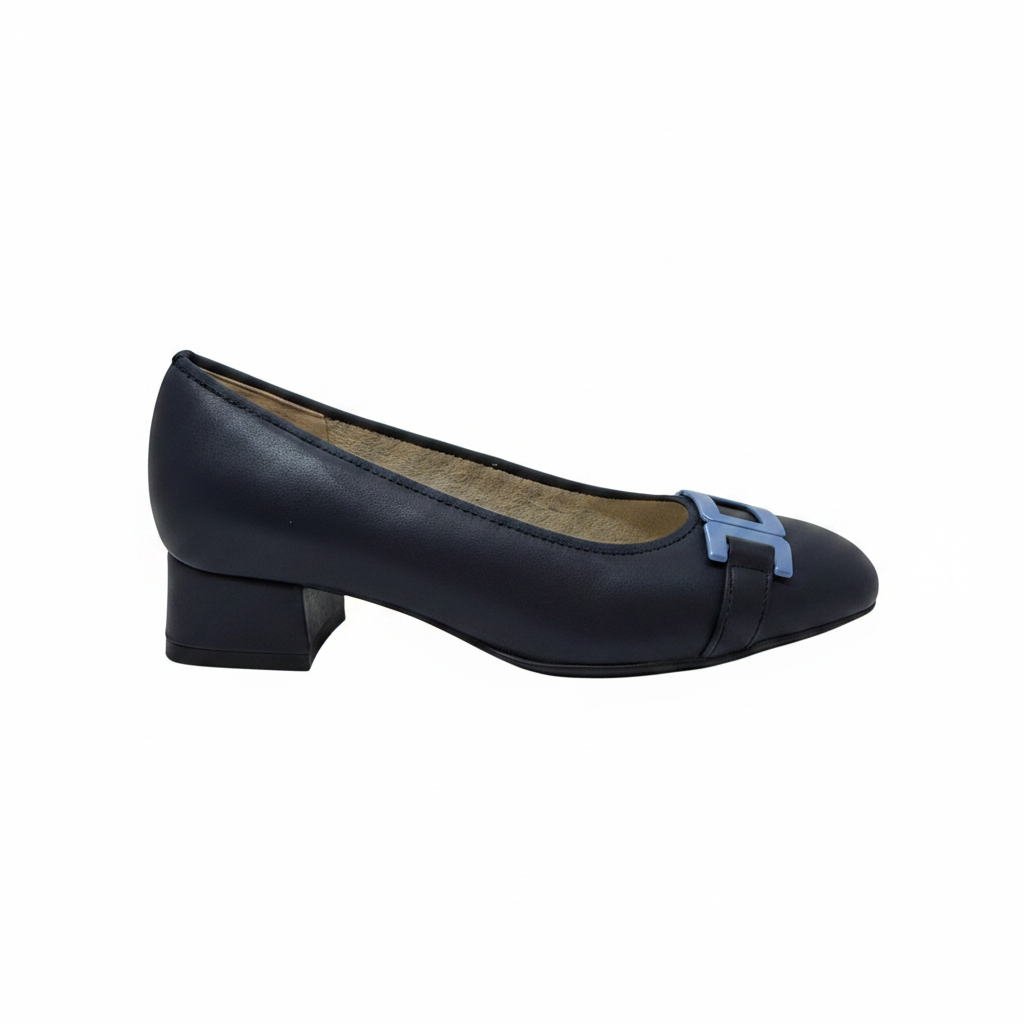 Ara Graz High Soft Square Trim Low Heel Navy Court Shoe