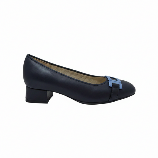 Ara Graz High Soft Square Trim Low Heel Navy Court Shoe