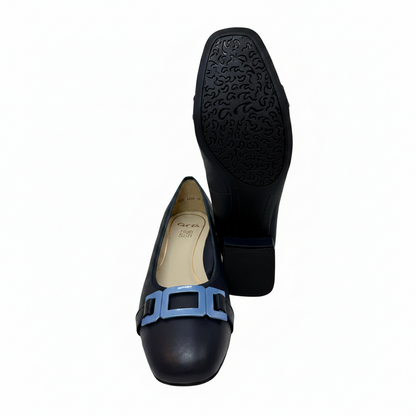 Ara Graz High Soft Square Trim Low Heel Navy Court Shoe