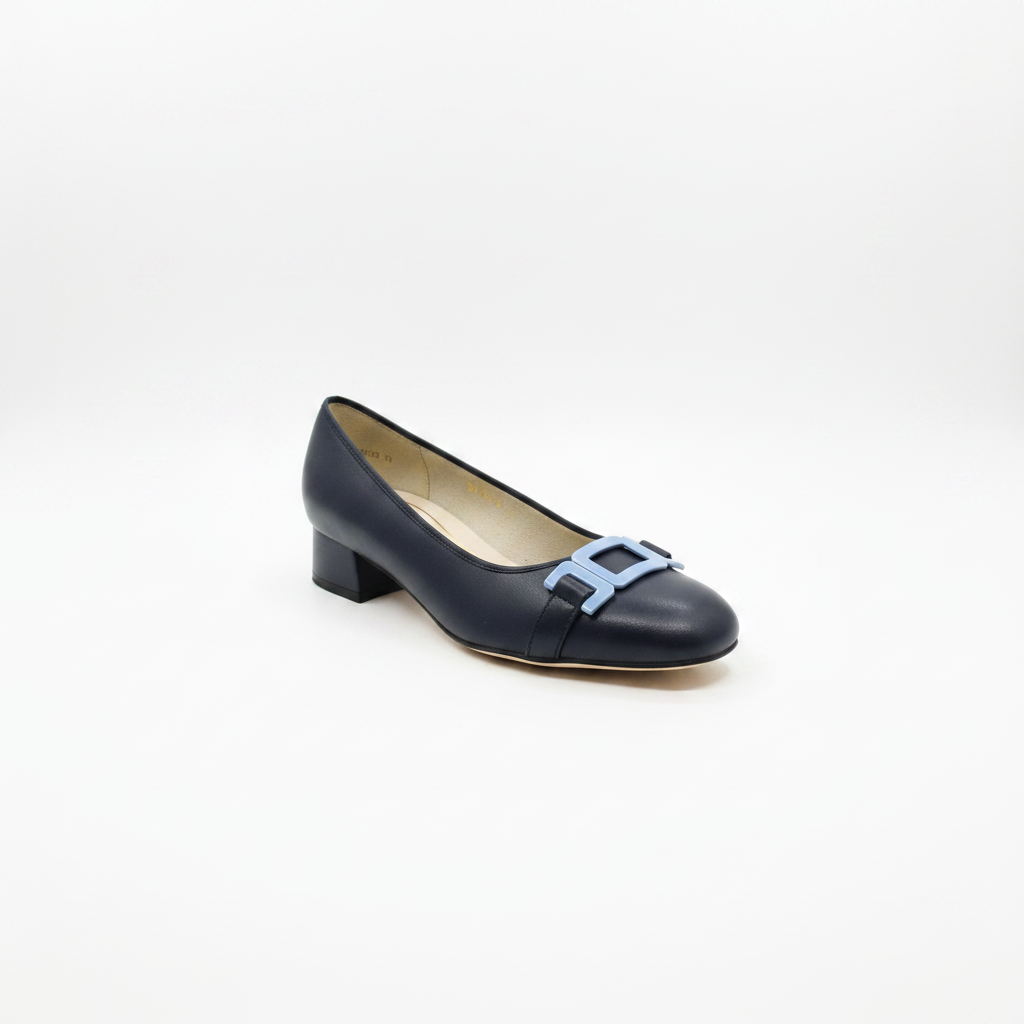 Ara Graz High Soft Square Trim Low Heel Navy Court Shoe