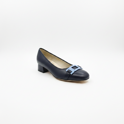 Ara Graz High Soft Square Trim Low Heel Navy Court Shoe