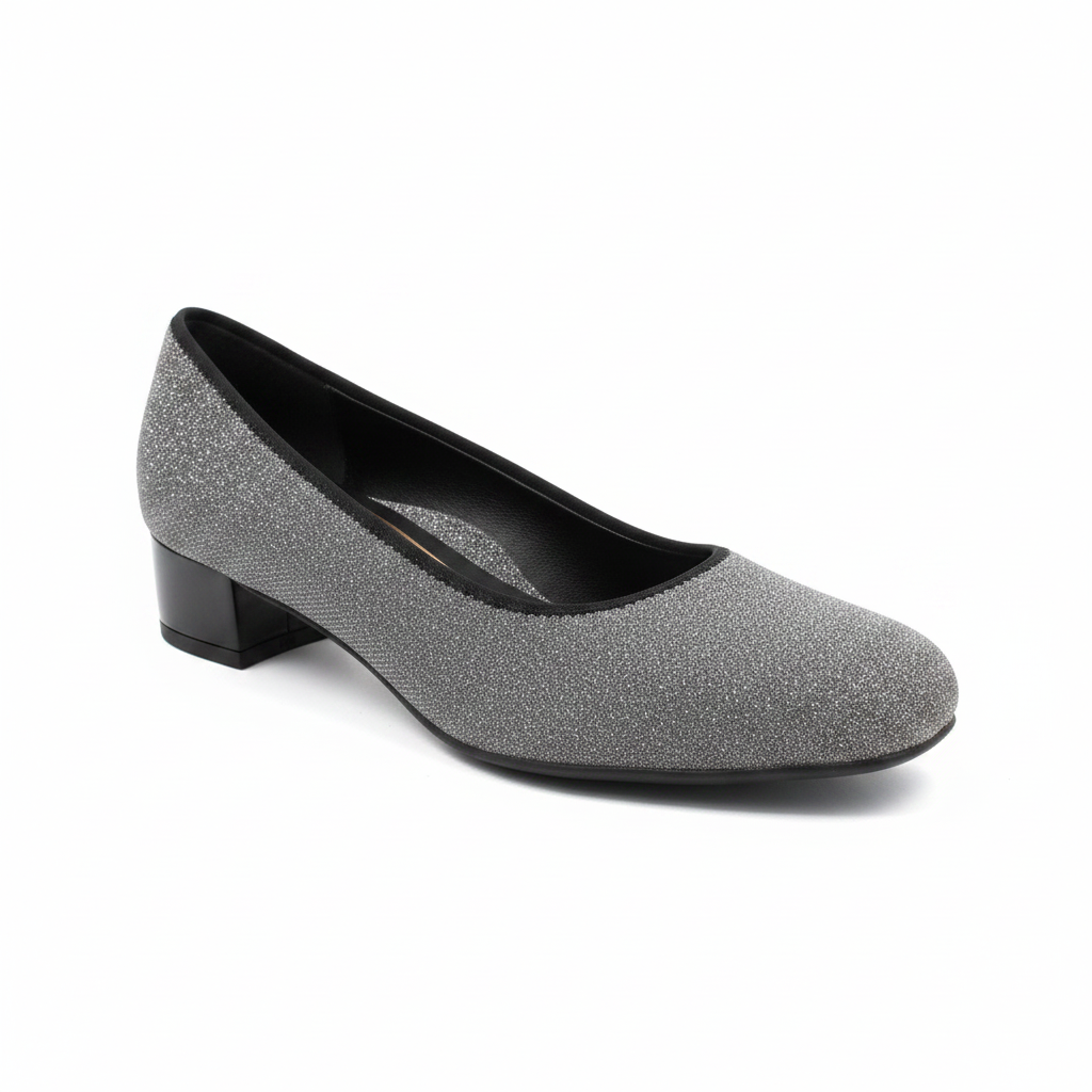 Ara Graz Metallic Twinkle Low Heel Silver Court Shoe